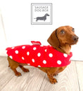 Load image into Gallery viewer, Sausage Dog Box Designer Red Polka Dot 'Minnie' Fleece Coat