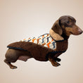 Load image into Gallery viewer, Beige sherpa-lined dachshund parka jacket in our Sophisticated Sausage print for miniature and standard sausage dogs.