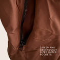 Load image into Gallery viewer, Large pocket detail shown on dachshund owner rain coat