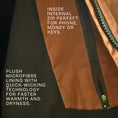 Load image into Gallery viewer, Inside view of the DoxieBurrow waterproof dog walking robe coat showing the warm microfibre lining and waterproof outer.