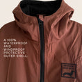 Load image into Gallery viewer, Close-up detail of the DoxieBurrow waterproof dog walking robe coat robefabric and finish.