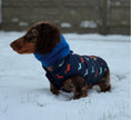 Load image into Gallery viewer, Sausage Dog Box Dachshund Navy Print Fleece Puffer Coat