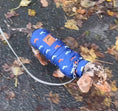 Load image into Gallery viewer, Sausage Dog Box Dachshund Navy Print Fleece Puffer Coat