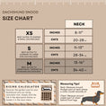 Load image into Gallery viewer, Honey Bear dachshund snood size guide for miniature and standard dachshunds.