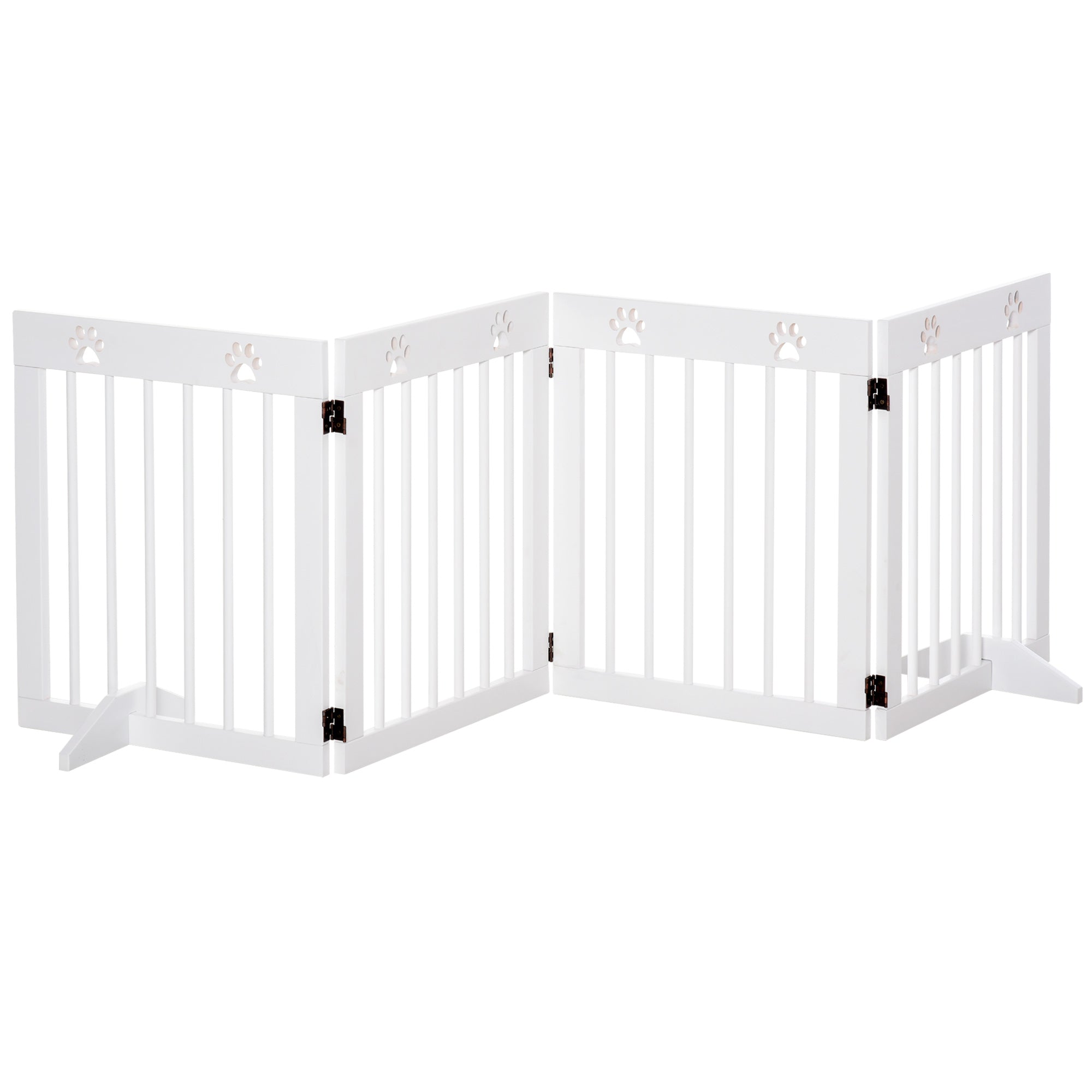 SDB Freestanding Pet Gate 4 Panel Folding Wooden Dog Barrier w/ Support Feet
