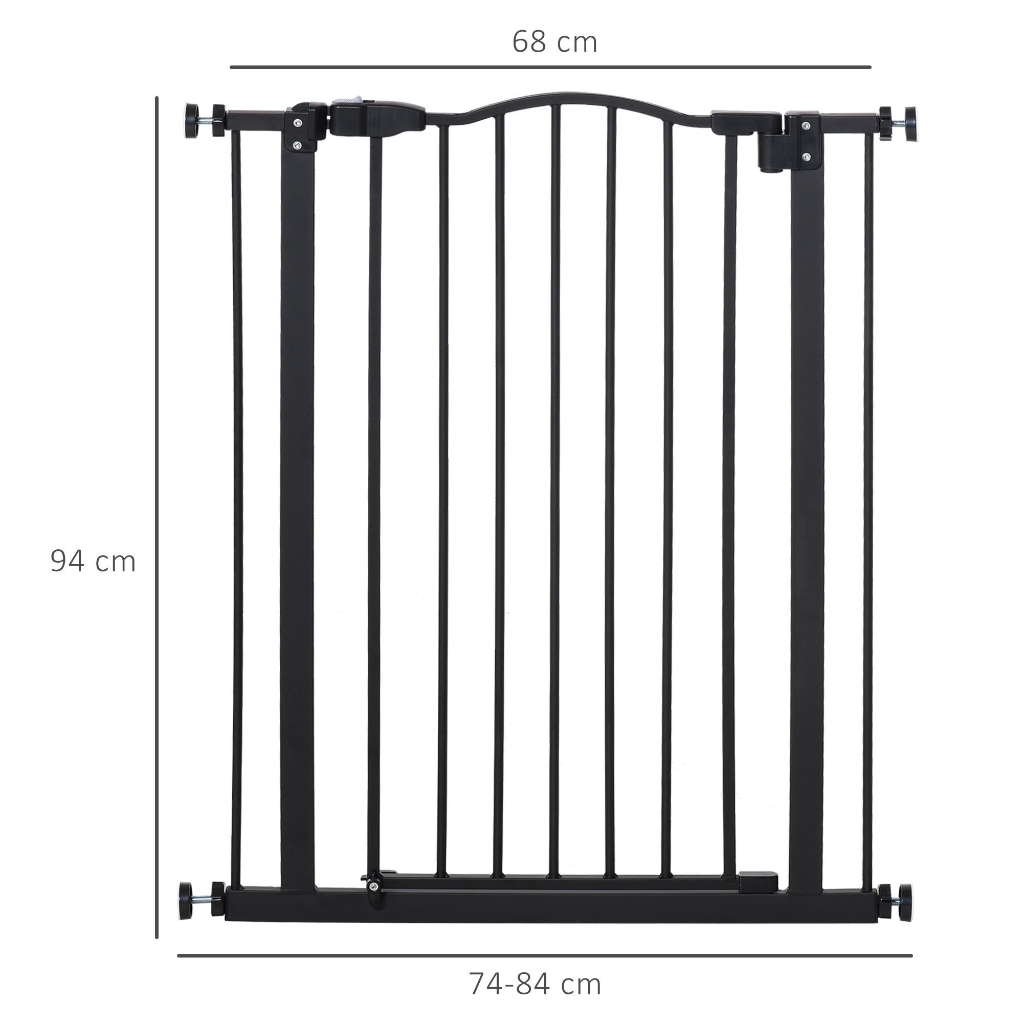 SDB 74-84cm Adjustable Metal Pet Gate Safety Barrier w/ Auto-Close Door Black