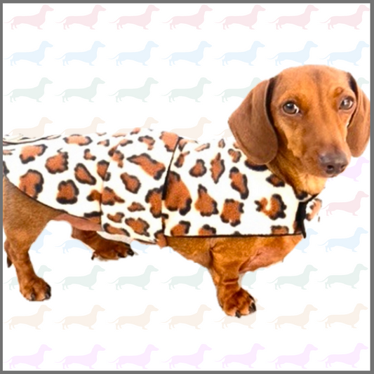 Sausage Dog Box Designer Fleece Waterproof 'Leopard' Dachshund Coat