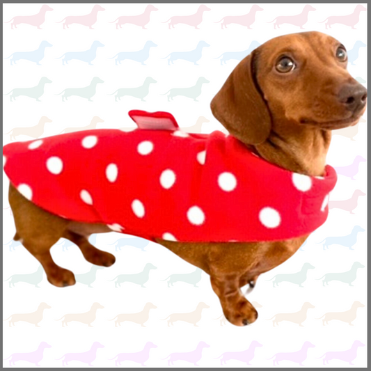 Sausage Dog Box Designer Red Polka Dot 'Minnie' Fleece Coat