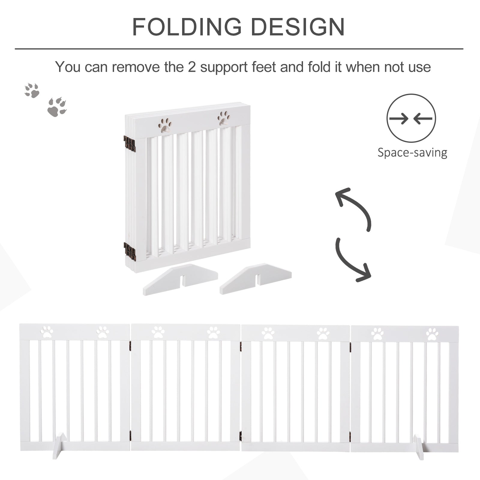 SDB Freestanding Pet Gate 4 Panel Folding Wooden Dog Barrier w/ Support Feet