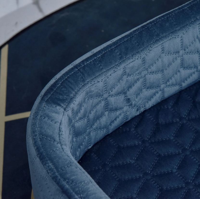 Sausage Dog Box, Dachshund Amity Blue/Gold Luxury Velvet Dog Bed Sofa