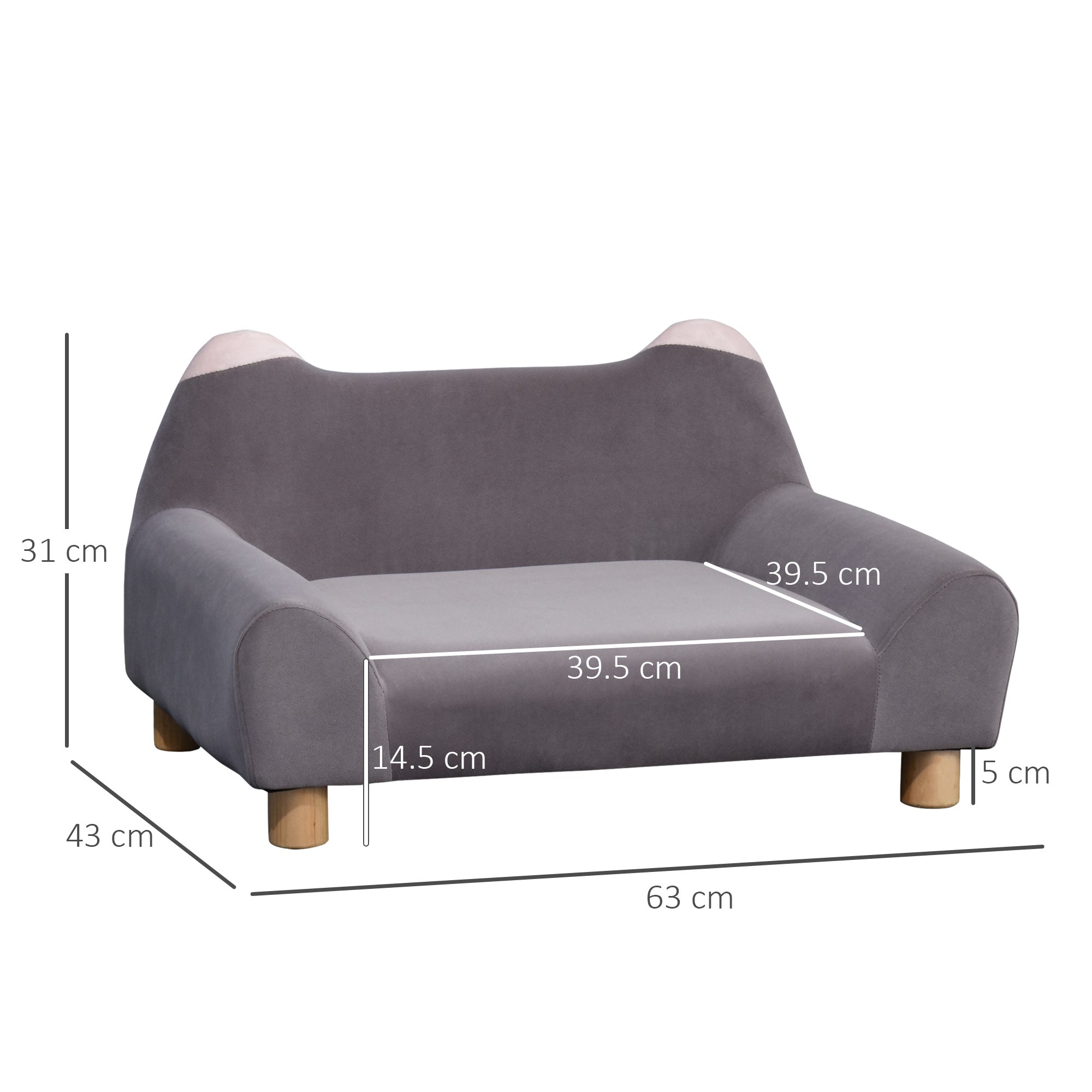 Sausage Dog Box Velvet Feel Sofa Bed Grey Pink Ears