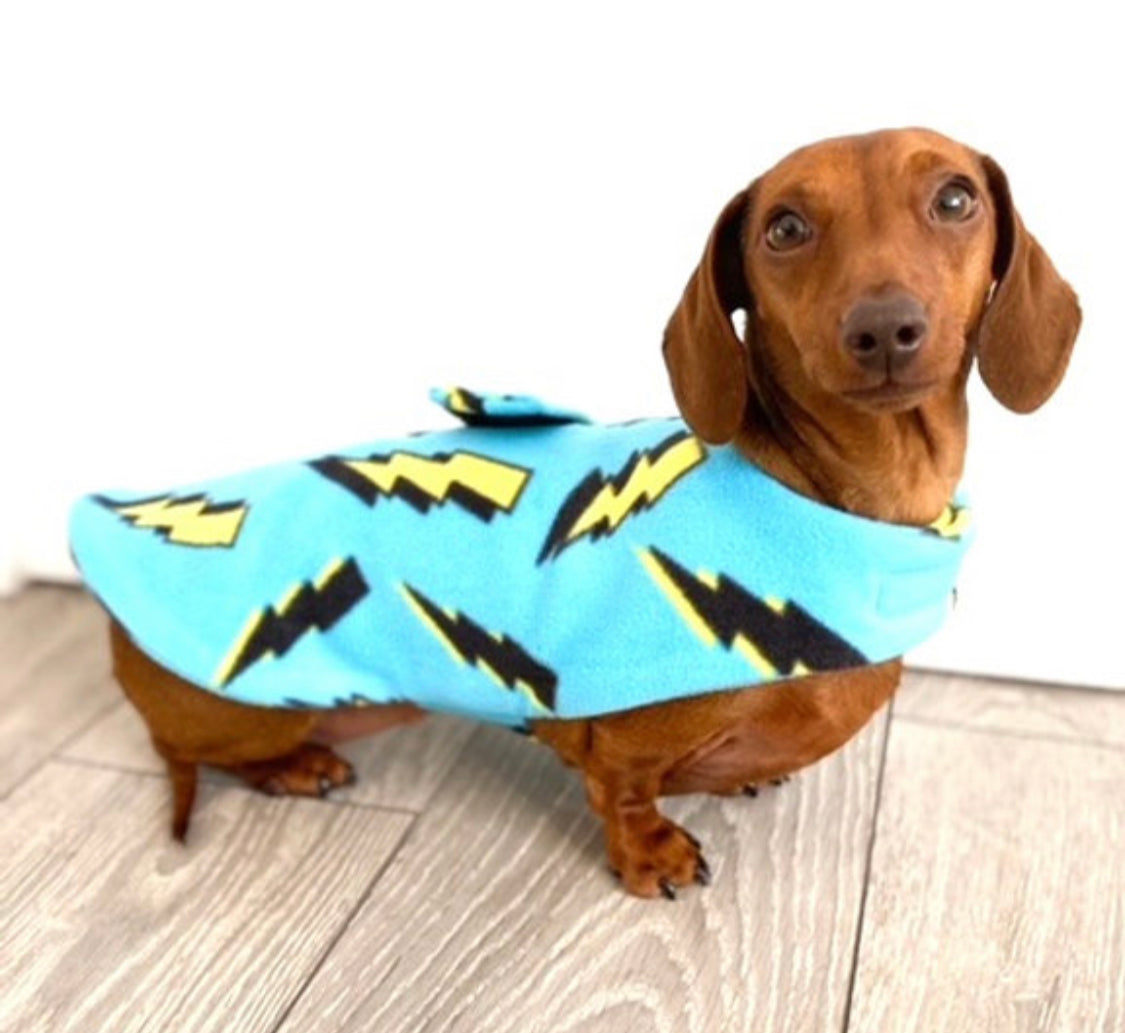 Sausage Dog Box Designer Fleece Waterproof 'Lightning Bolt' Coat