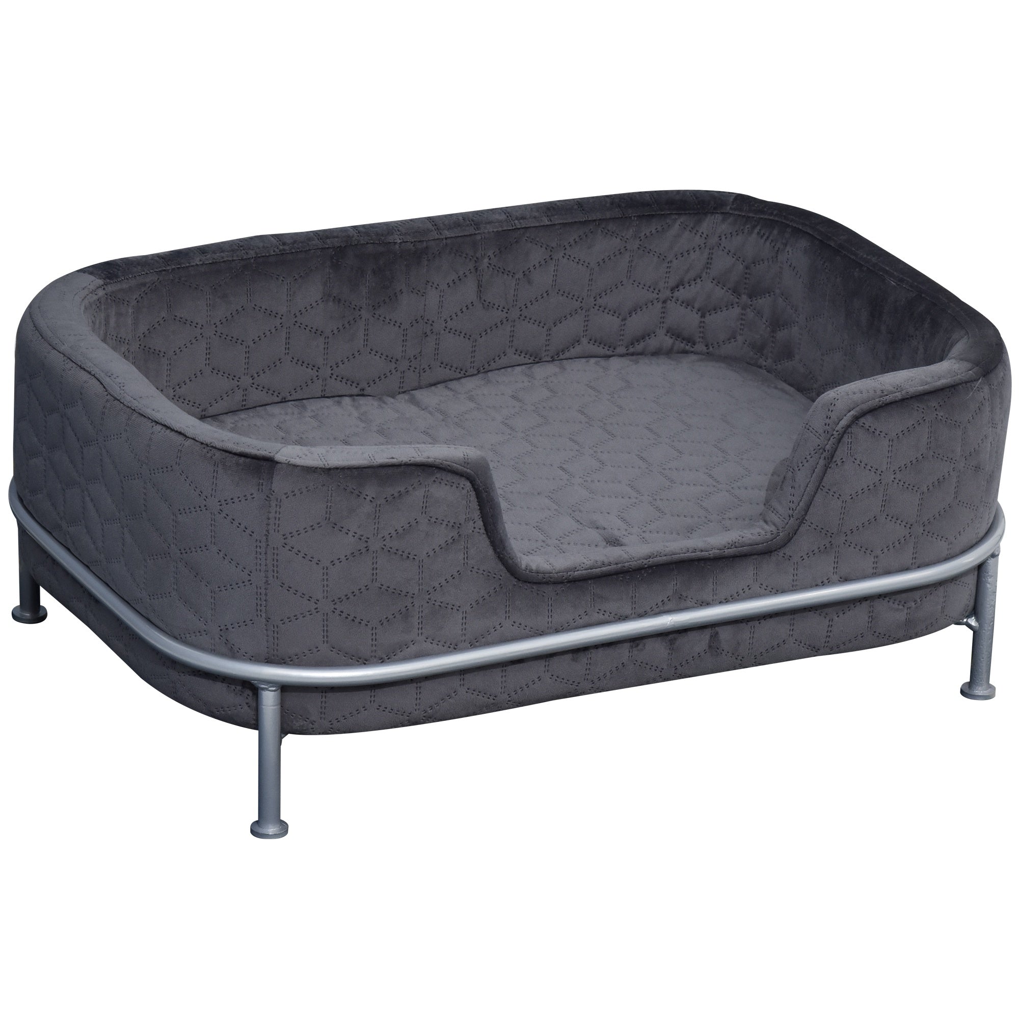 Sausage Dog Box, Dachshund Amity Grey/Silver Luxury Velvet Dog Bed Sofa