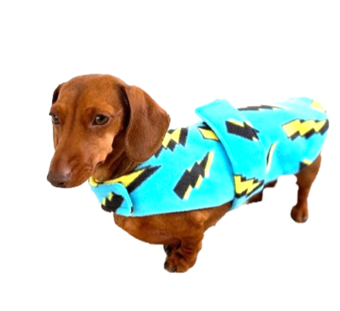 Sausage Dog Box Designer Fleece Waterproof 'Lightning Bolt' Coat