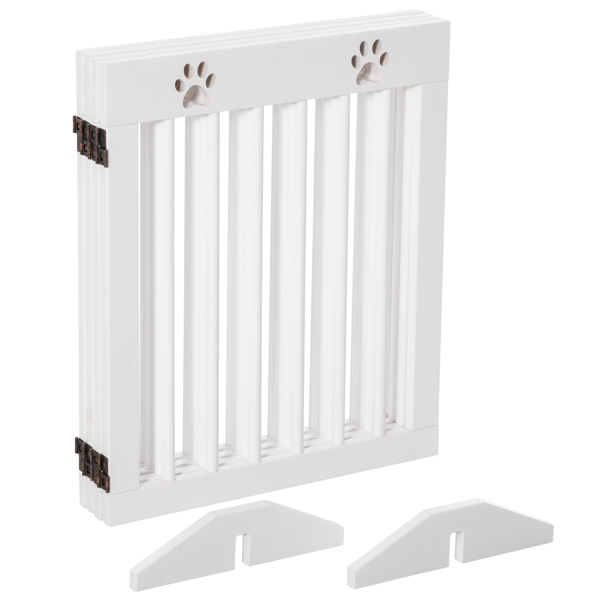 SDB Freestanding Pet Gate 4 Panel Folding Wooden Dog Barrier w/ Support Feet