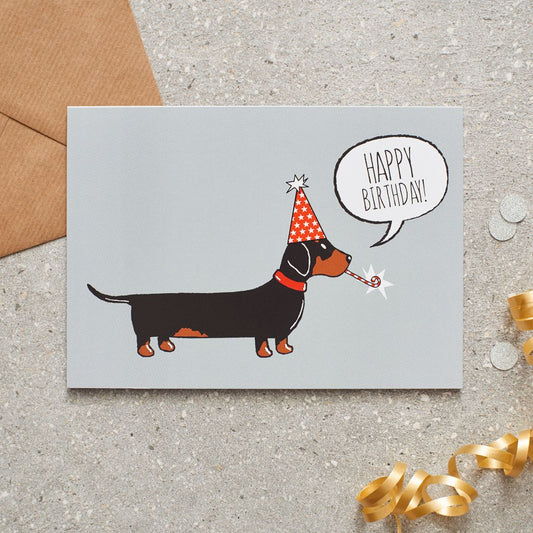 Sausage Dog Box, Dachshund Sweet William Birthday Card