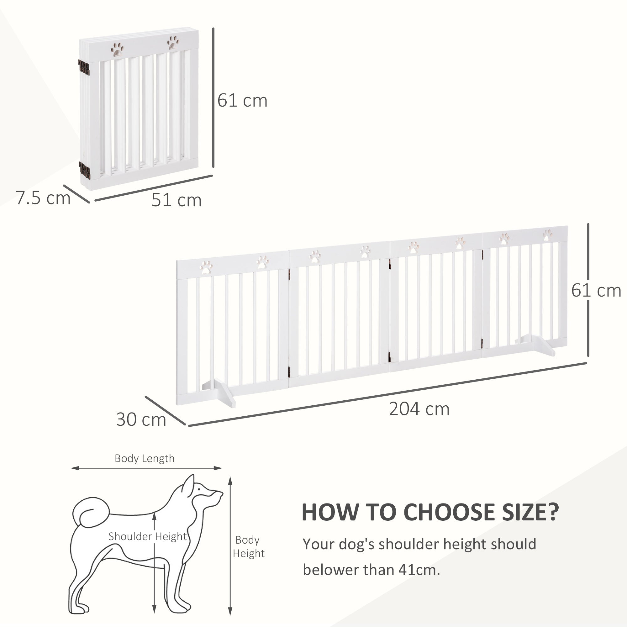SDB Freestanding Pet Gate 4 Panel Folding Wooden Dog Barrier w/ Support Feet