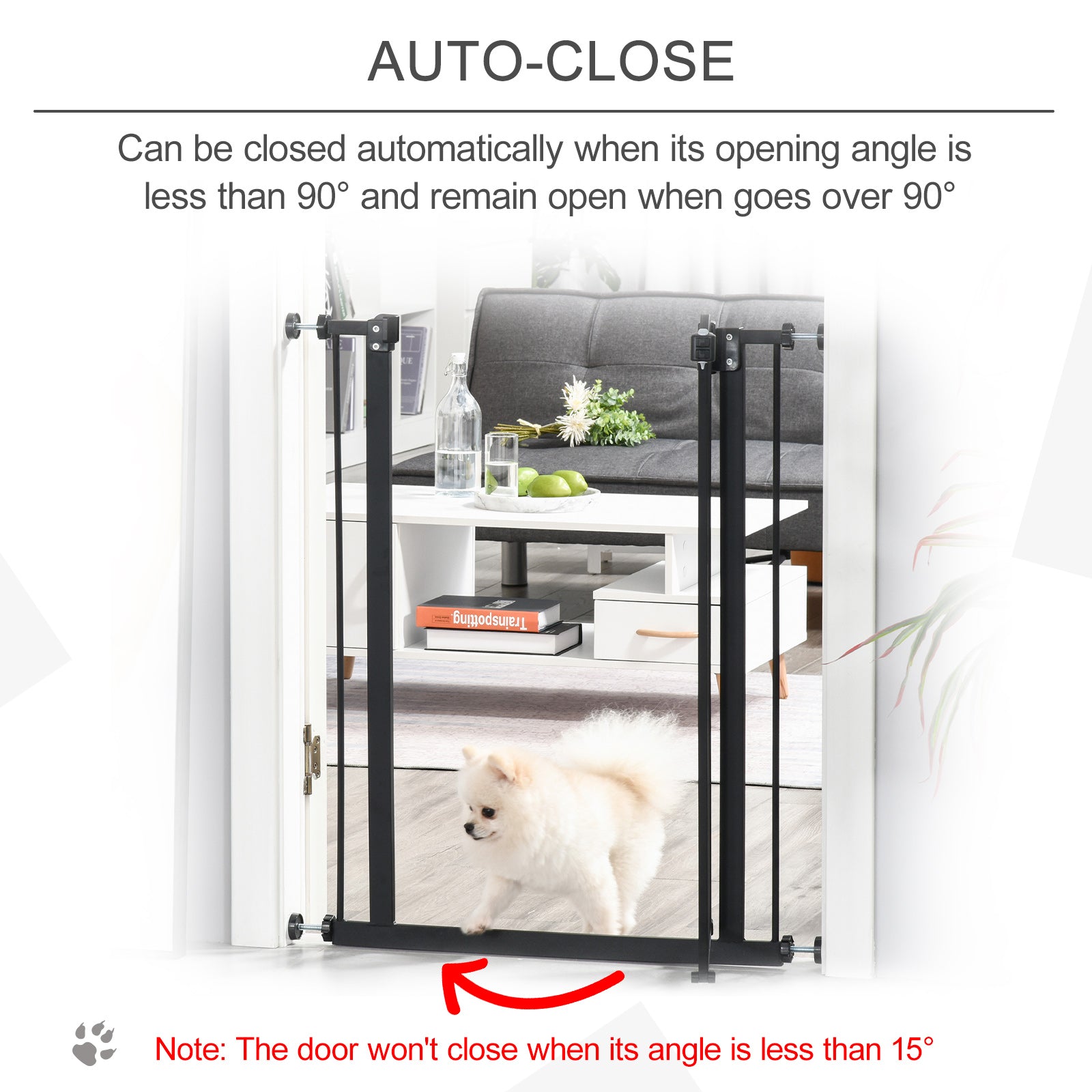 SDB 74-84cm Adjustable Metal Pet Gate Safety Barrier w/ Auto-Close Door Black