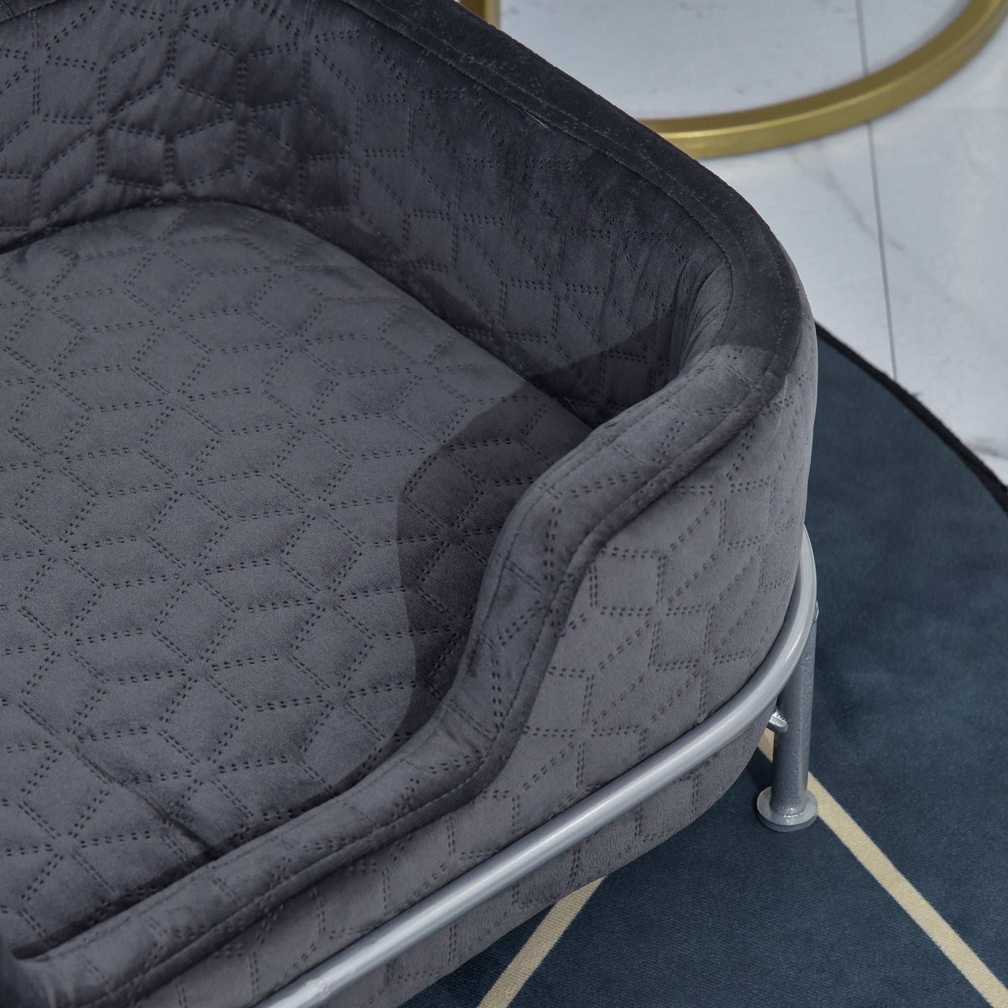 Sausage Dog Box, Dachshund Amity Grey/Silver Luxury Velvet Dog Bed Sofa
