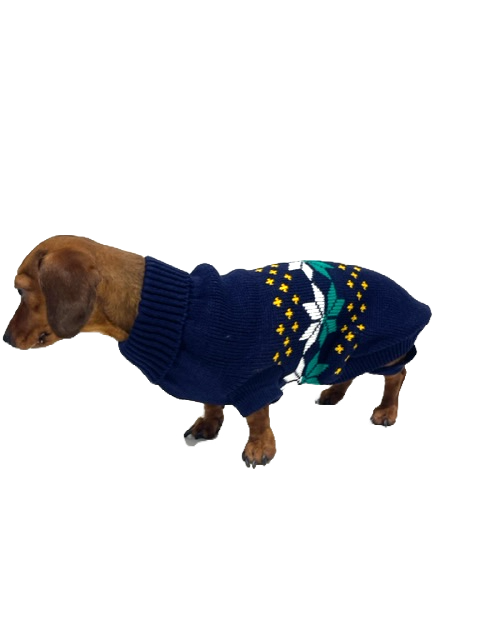 CLEARANCE - Sausage Dog Box Dachshund Navy & Green Leaf Jumper