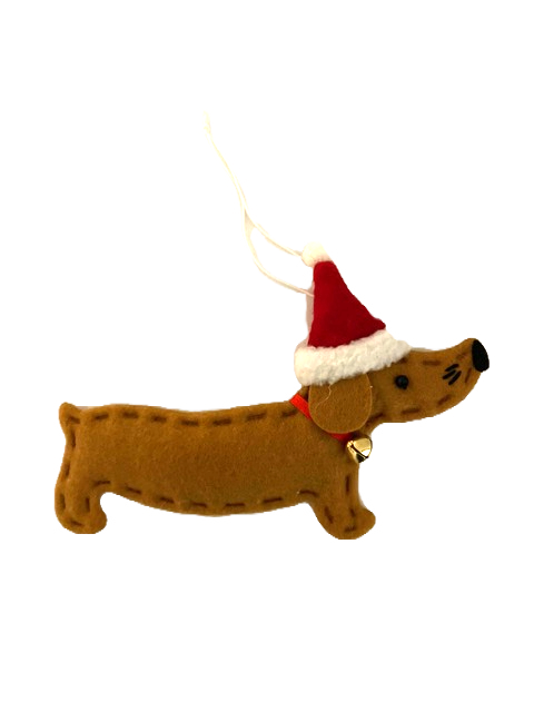 Sausage Dog Box Felt Dachshund Christmas Tree Decoration With Bell