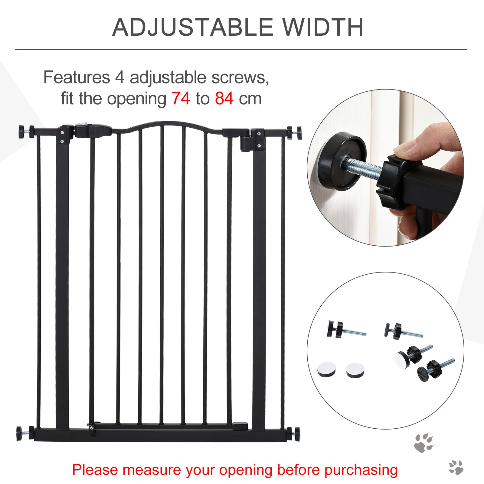 SDB 74-84cm Adjustable Metal Pet Gate Safety Barrier w/ Auto-Close Door Black