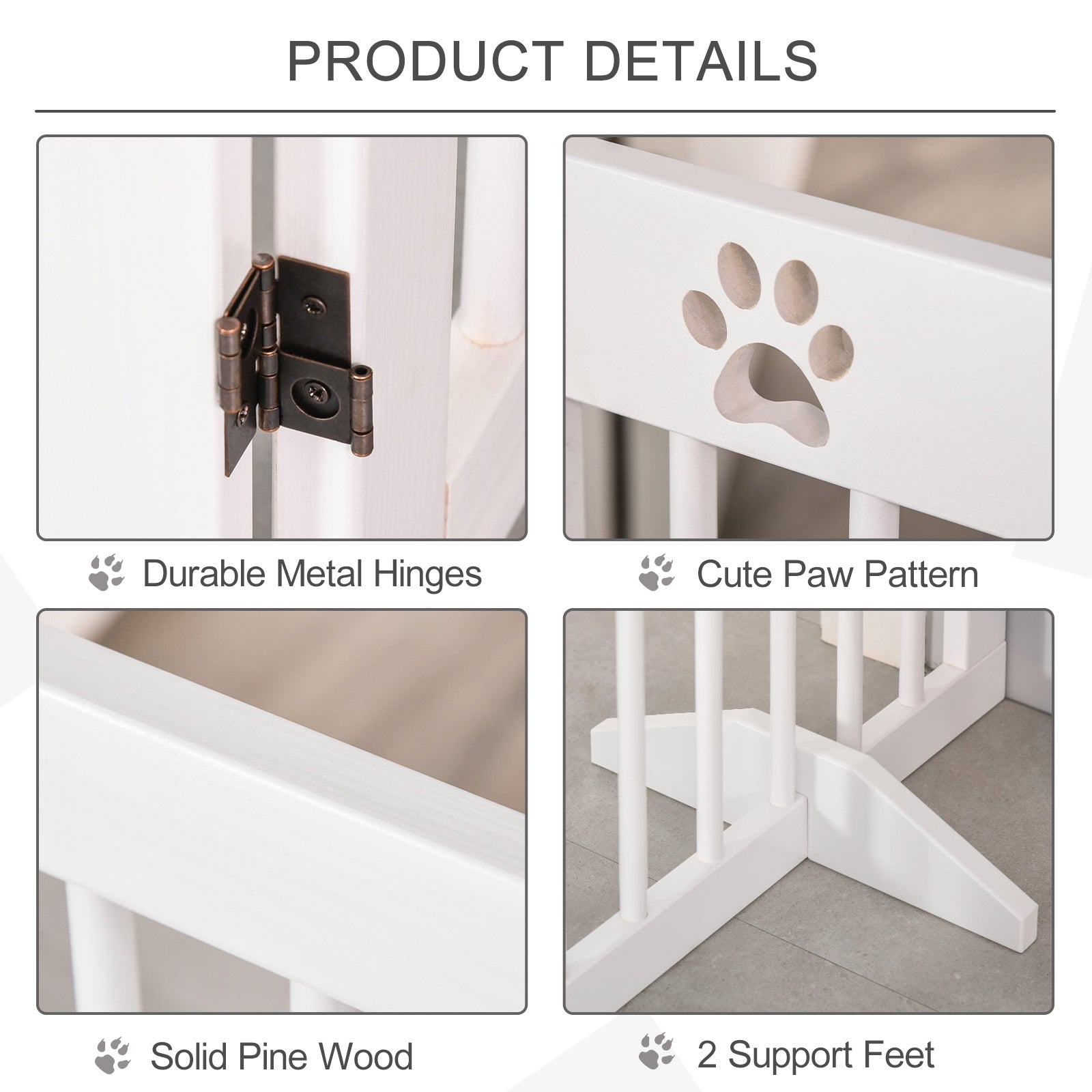 SDB Freestanding Pet Gate 4 Panel Folding Wooden Dog Barrier w/ Support Feet