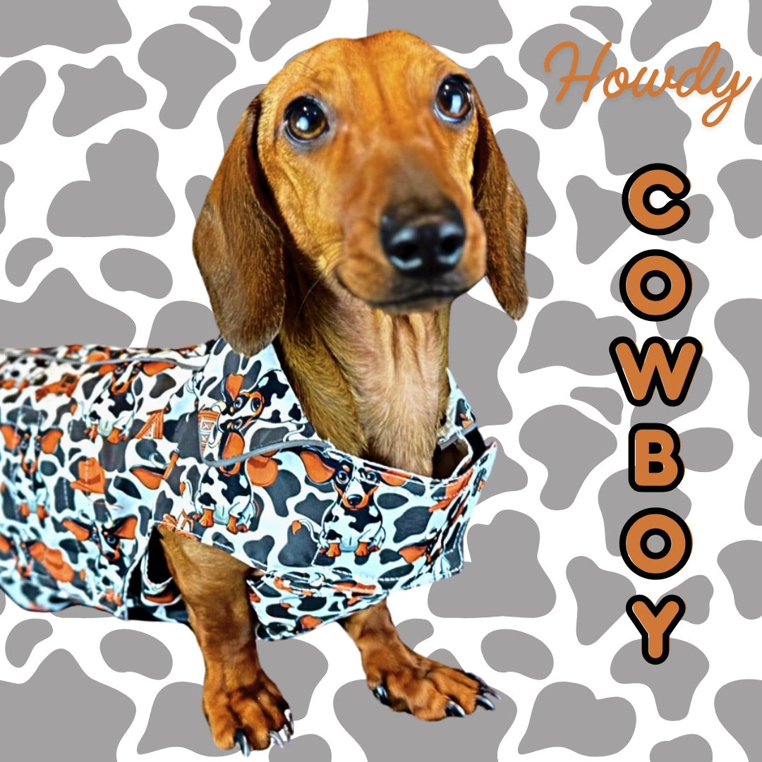Howdy Cowboy 'Dach-A-Mac' Dachshund Rain Mac In Bag Sausage Dog Box Coat