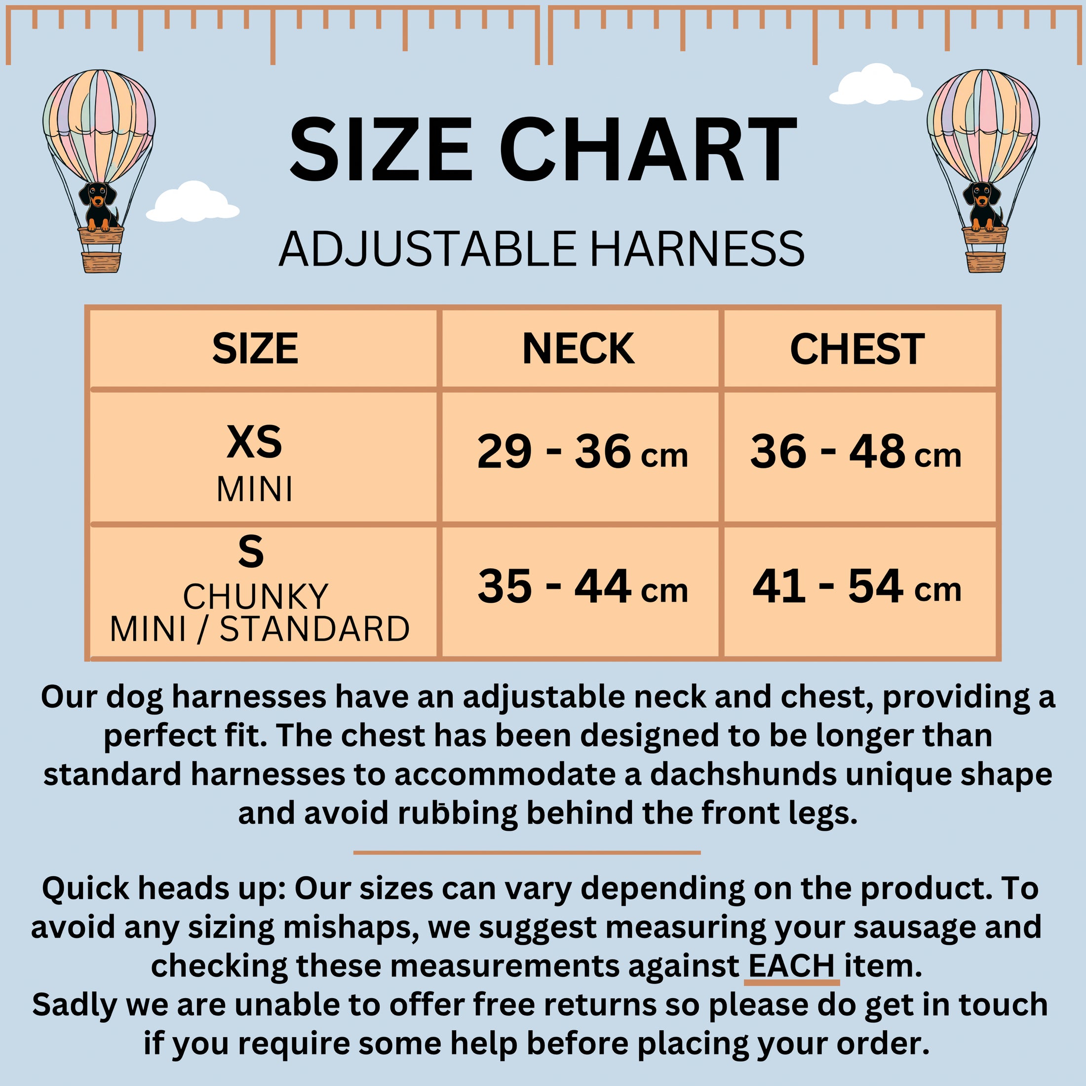 Anti-Rub Sausage Dog Harness - Up Up & Away