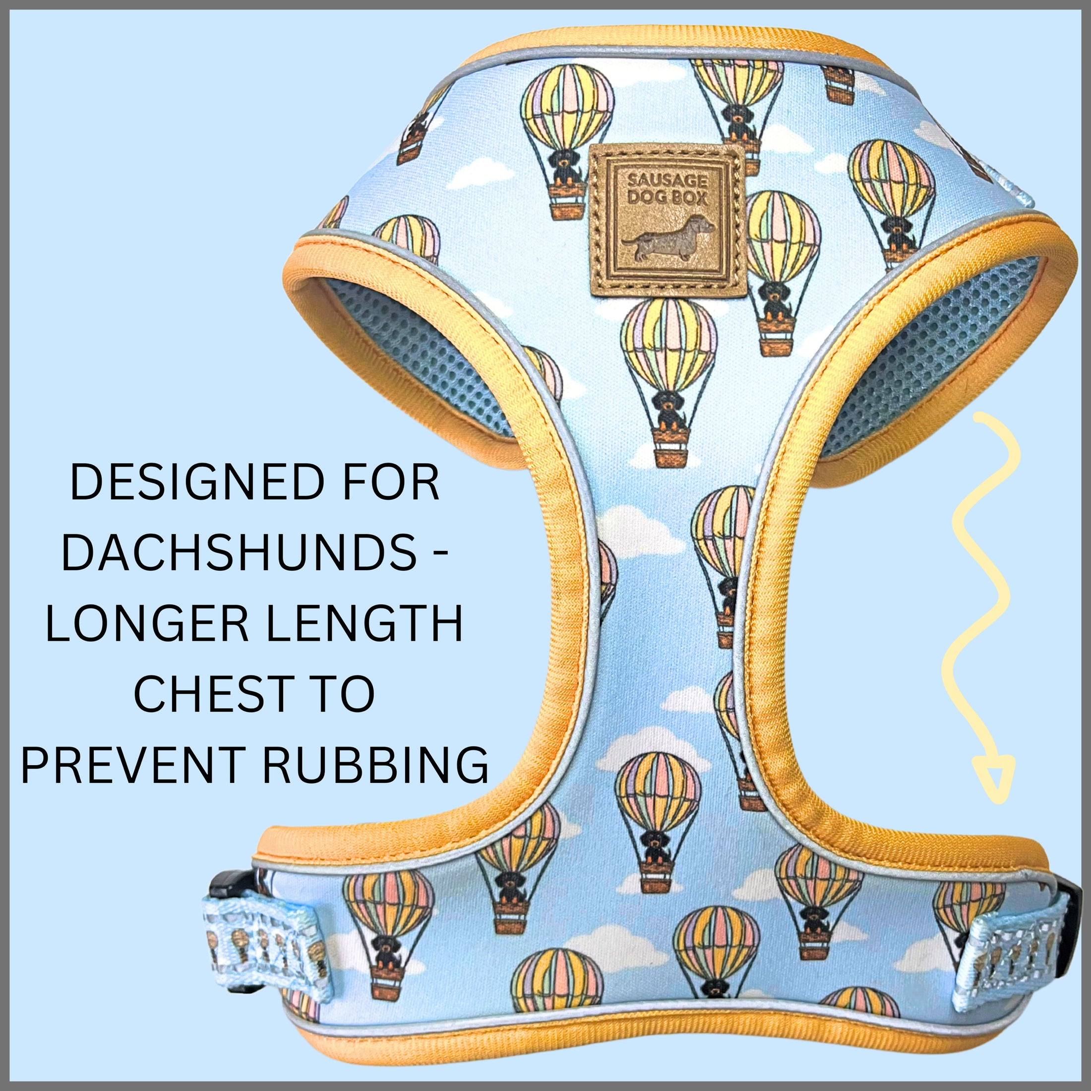 Anti-Rub Sausage Dog Harness - Up Up & Away
