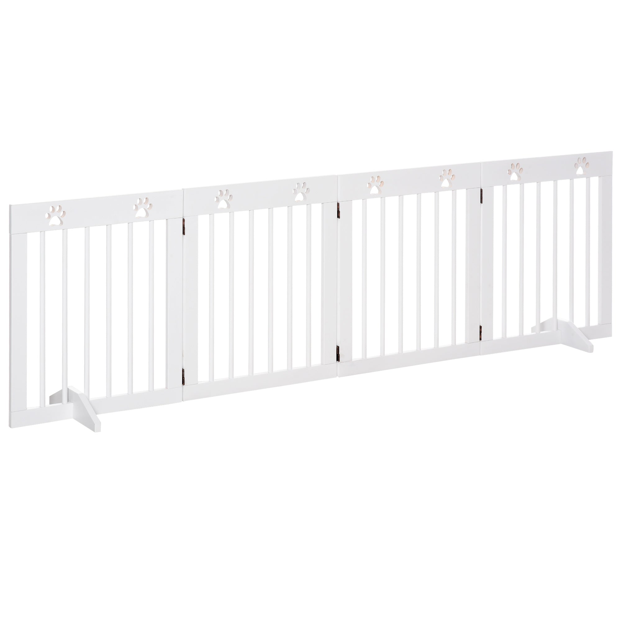 SDB Freestanding Pet Gate 4 Panel Folding Wooden Dog Barrier w/ Support Feet