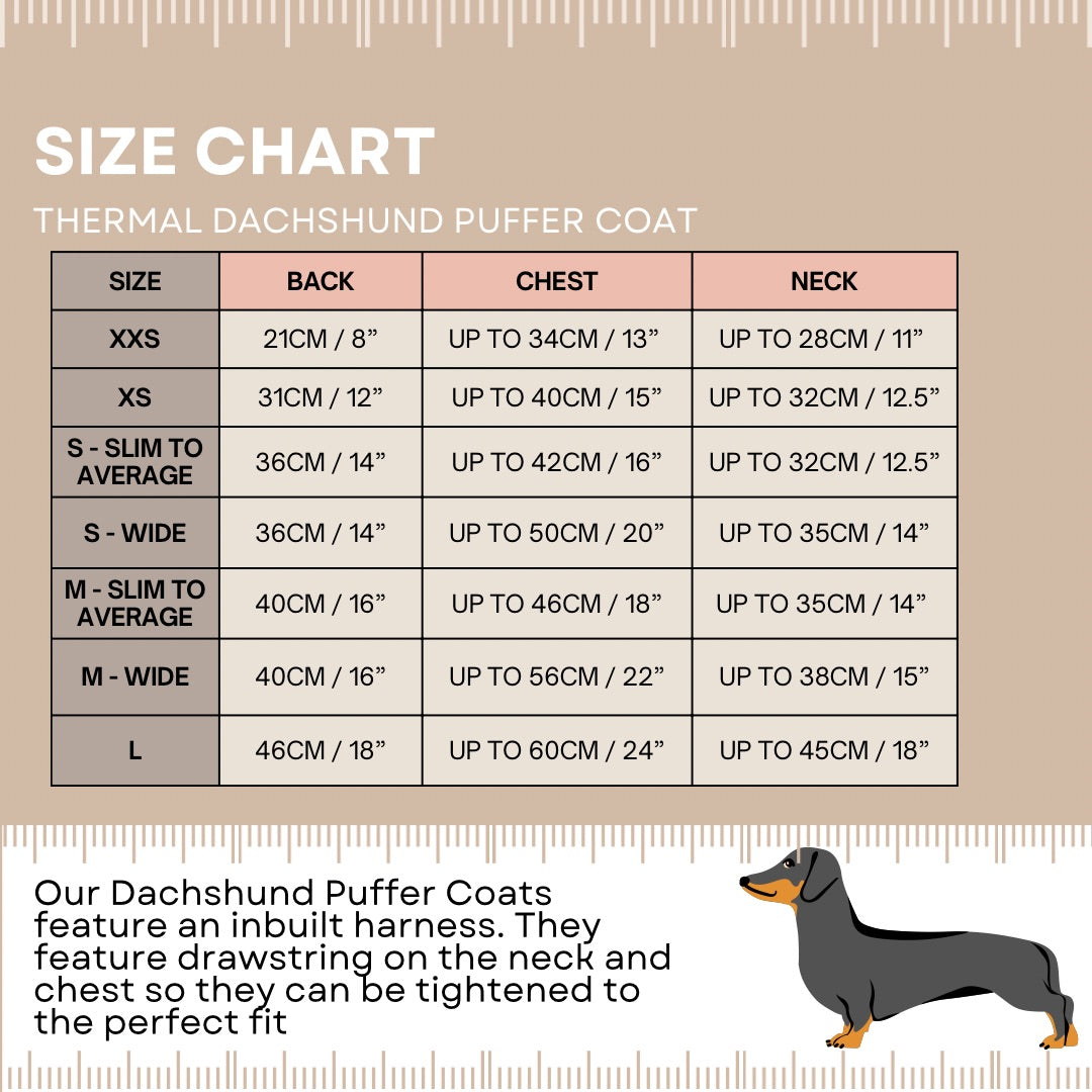 Daisy Balloon Thermal Dachshund Puffer Jacket Sausage Dog Harness Coat
