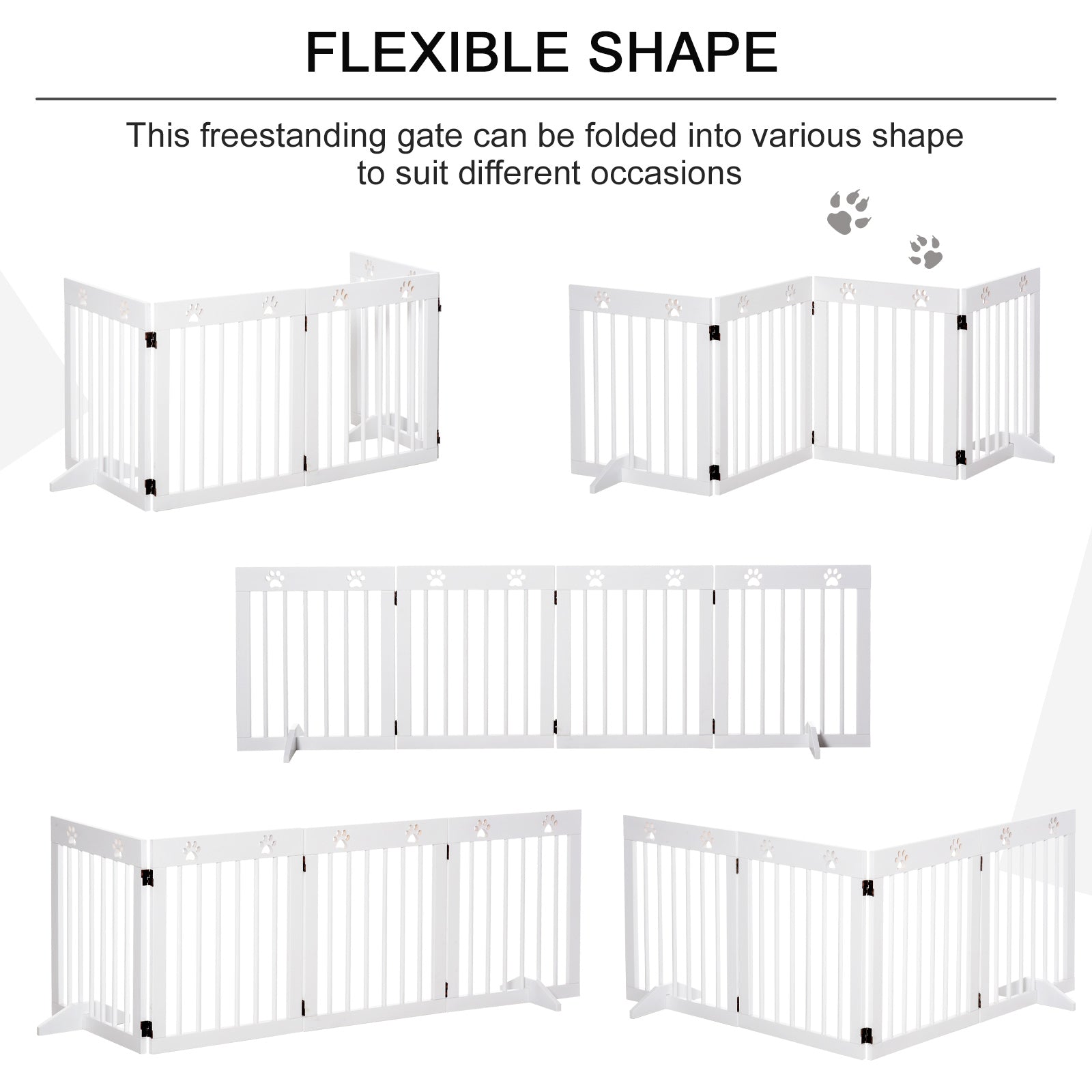 SDB Freestanding Pet Gate 4 Panel Folding Wooden Dog Barrier w/ Support Feet