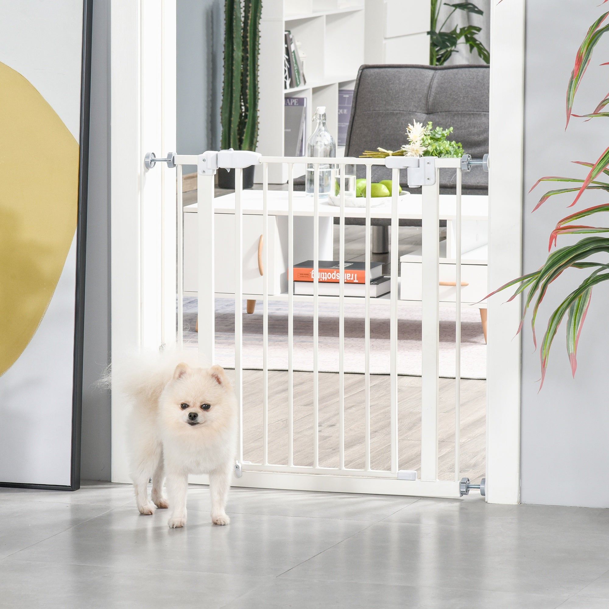 SDB Pet Safety Gate Pressure Fitted Stair Barrier w/ Auto-Close Double Lock