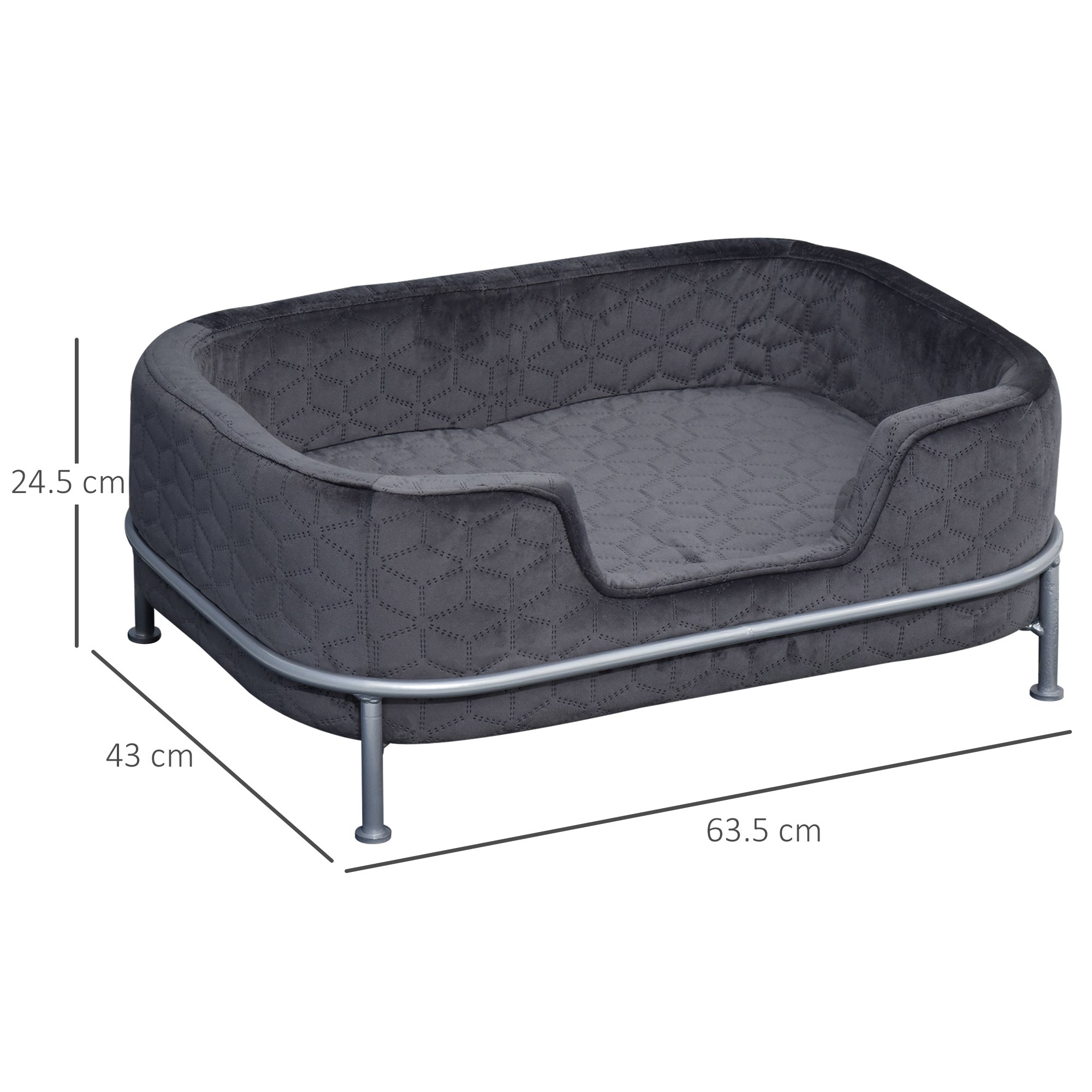 Sausage Dog Box, Dachshund Amity Grey/Silver Luxury Velvet Dog Bed Sofa