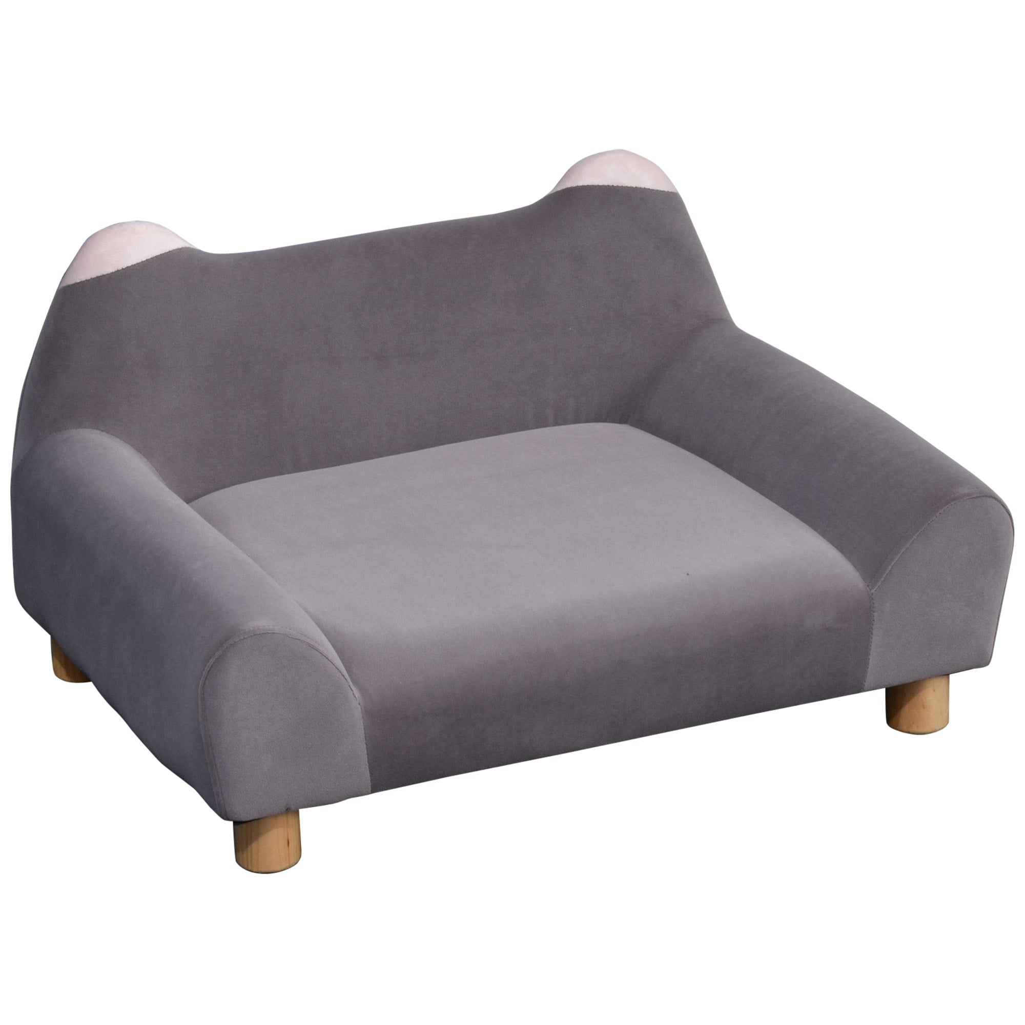Sausage Dog Box Velvet Feel Sofa Bed Grey Pink Ears