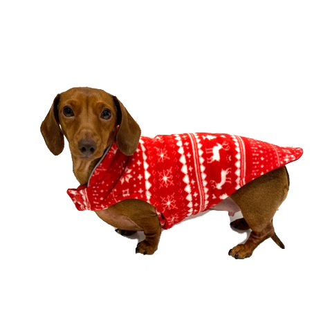 Sausage Dog Box Reversible Christmas Fleece Coat