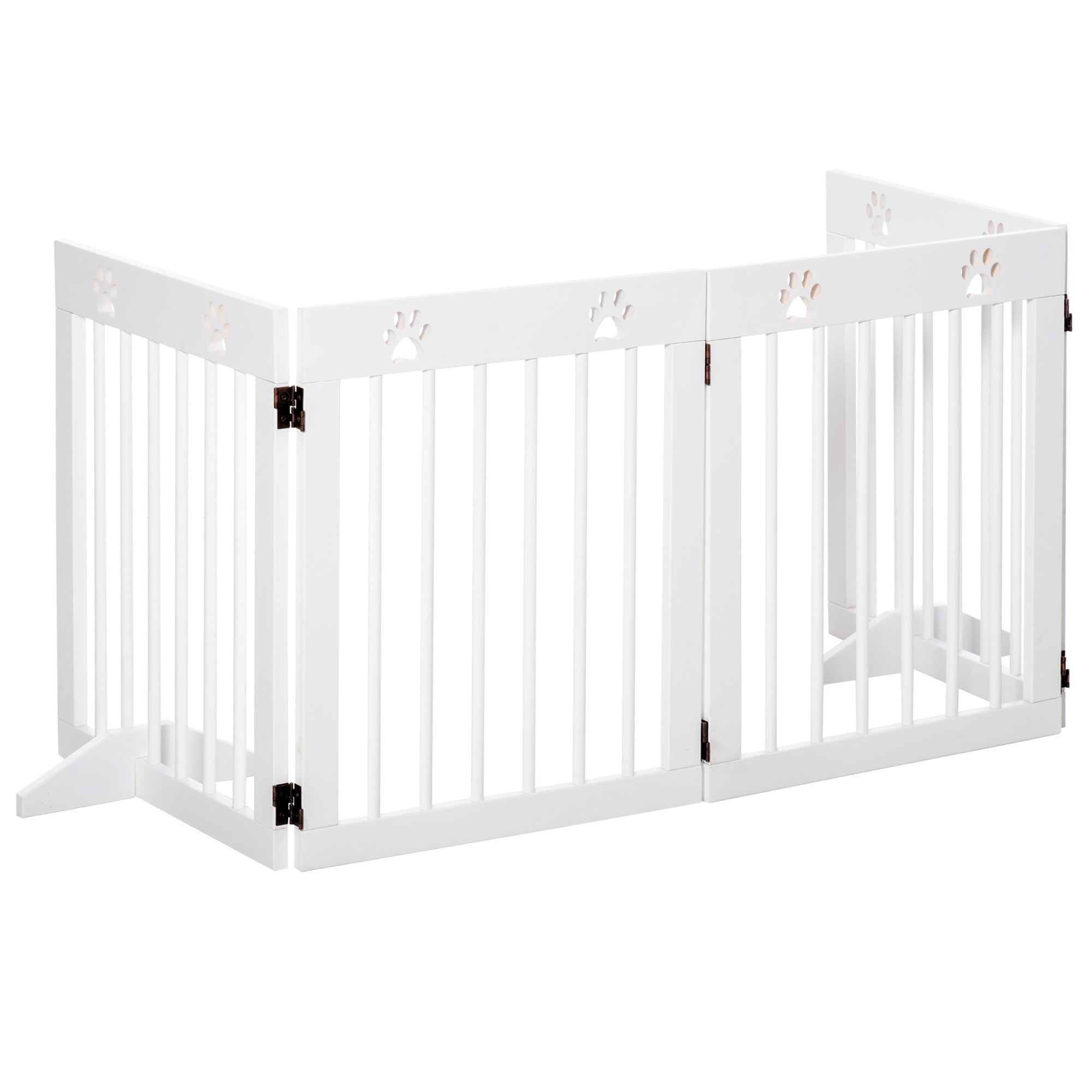 SDB Freestanding Pet Gate 4 Panel Folding Wooden Dog Barrier w/ Support Feet