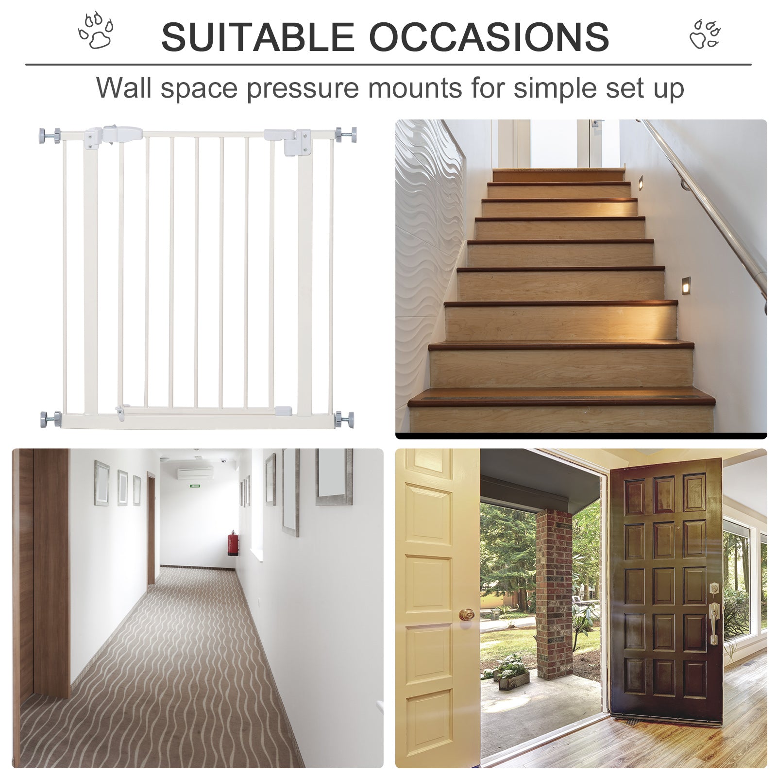 SDB Pet Safety Gate Pressure Fitted Stair Barrier w/ Auto-Close Double Lock