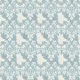 Load image into Gallery viewer, Pale blue Sausage Society fabric pattern featuring cream dachshunds and ornate botanical detailin
