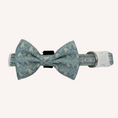 Load image into Gallery viewer, Sausage Society dachshund bow tie attached to a matching pale blue dog collar
