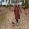 Load image into Gallery viewer, DoxieBurrow waterproof dog walking robe coat worn on a woodland walk with a dachshund.
