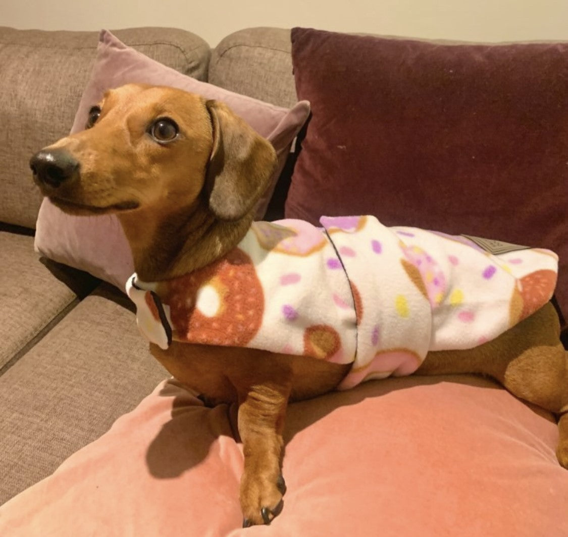 Sausage Dog Box Designer Fleece Waterproof 'Doughnut' Dachshund Coat