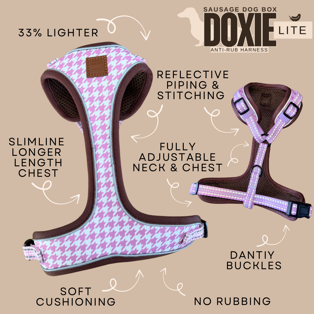Pretty Pink Houndstooth Anti-Rub Sausage Dog Harness