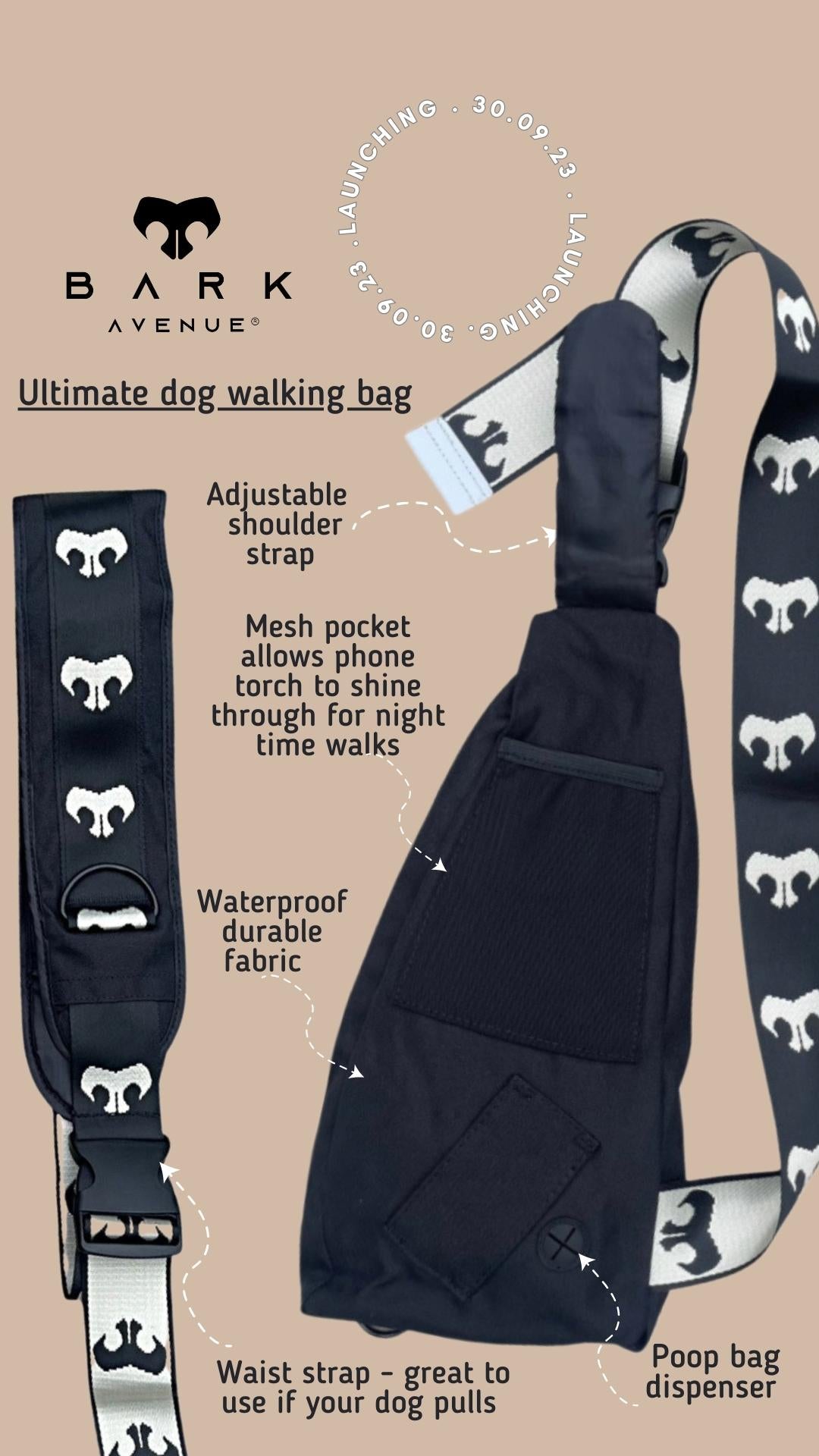 BARK AVENUE Hands-free Dog Walking Bag