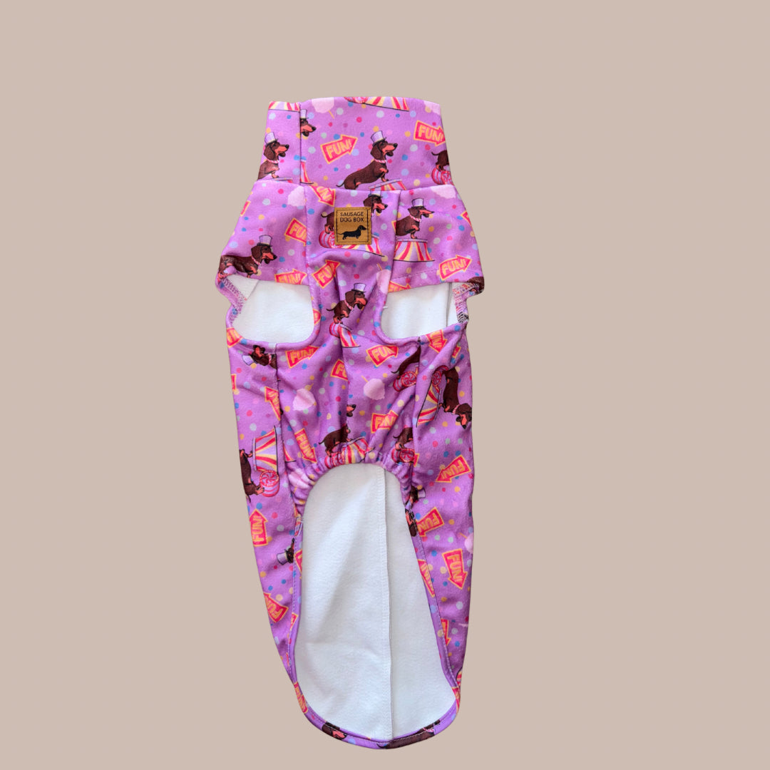 Fun Floss Purple Circus Dachshund Fleece Jumper / Sweater | Sausage Dog Box