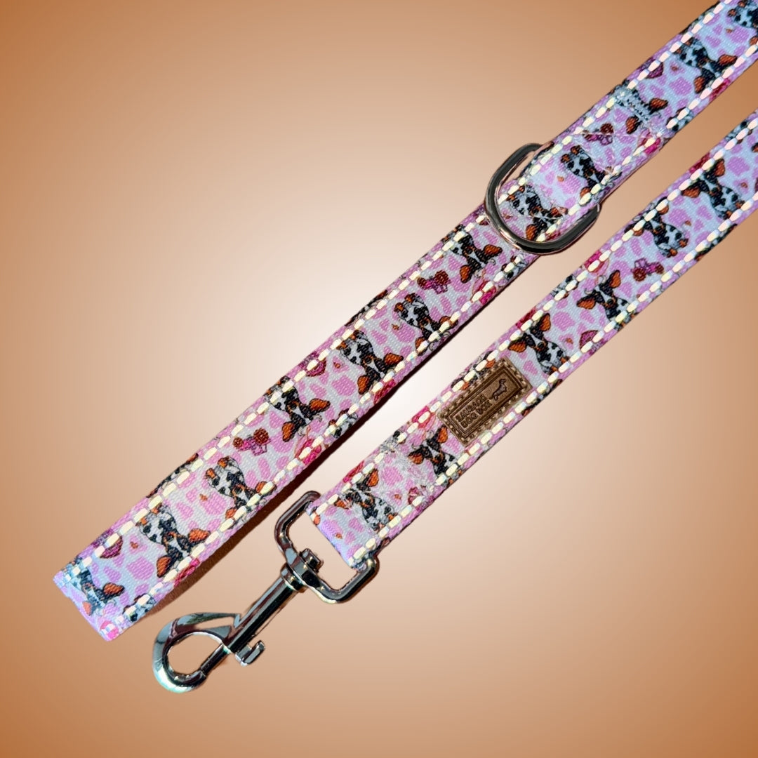 Pink Cow Dachshund Dog Lead / Leash