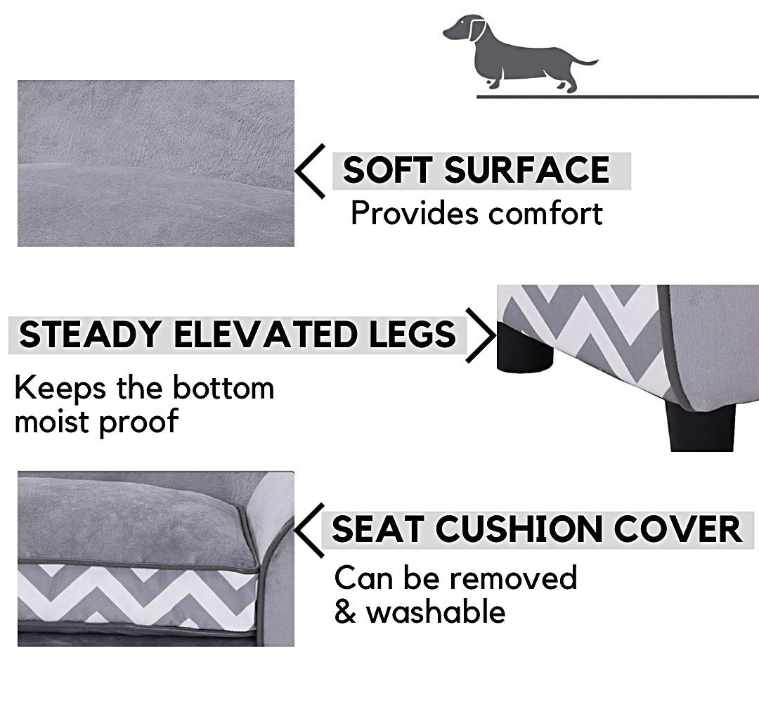 Sausage Dog Box Grey Zig Zag Bed/Sofa