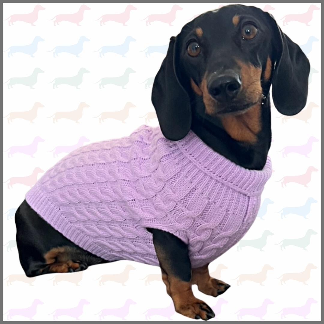 Lavender Lilac Luxury Cable Knit Dachshund Jumper