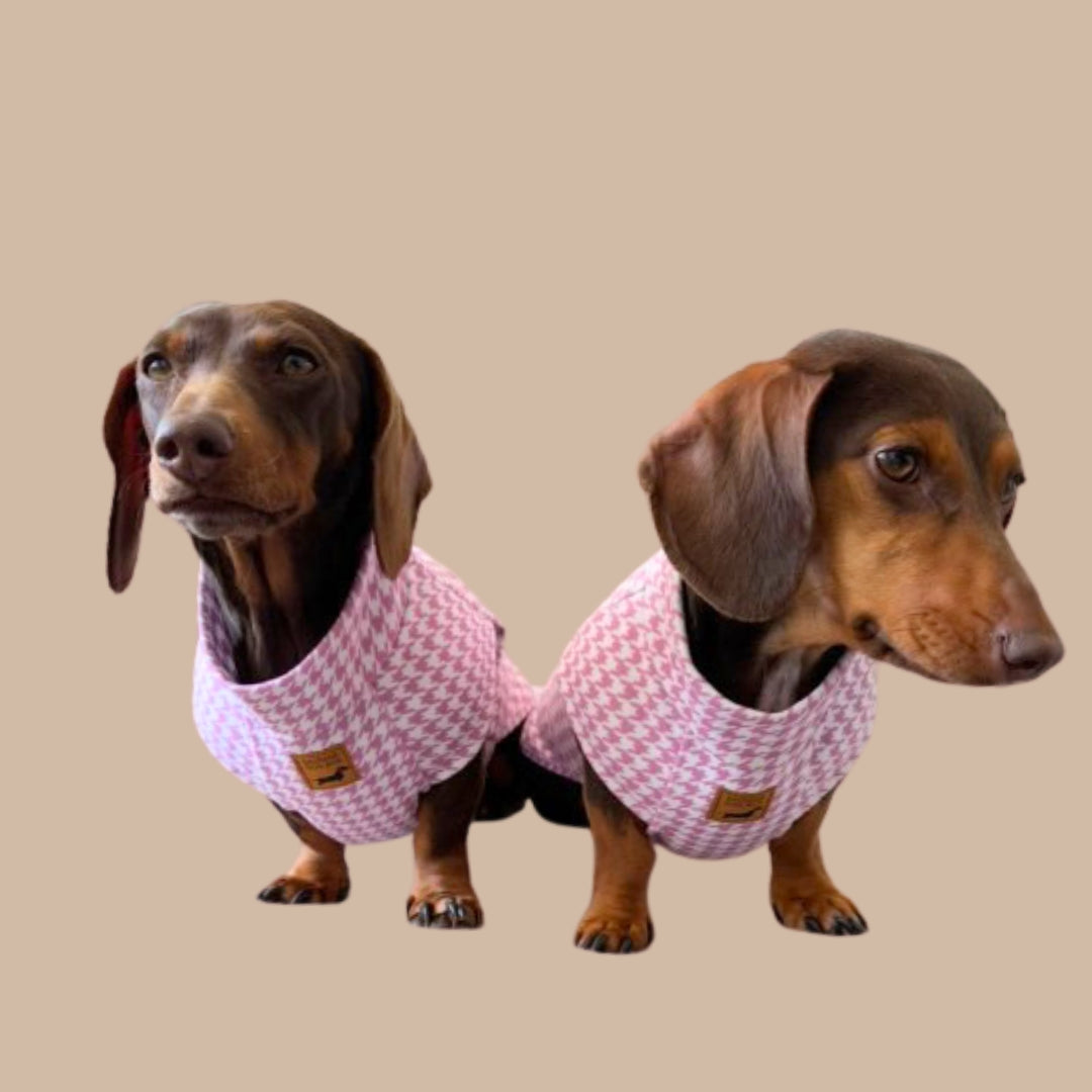 Pink Houndstooth Dachshund Fleece Jumper / Sweater | Sausage Dog Box
